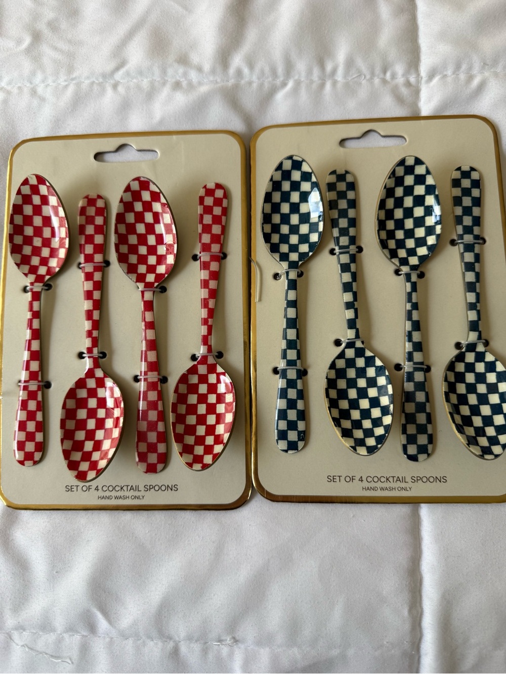 Checkerboard Cocktail Spoon Set - Red & Blue Enamel
